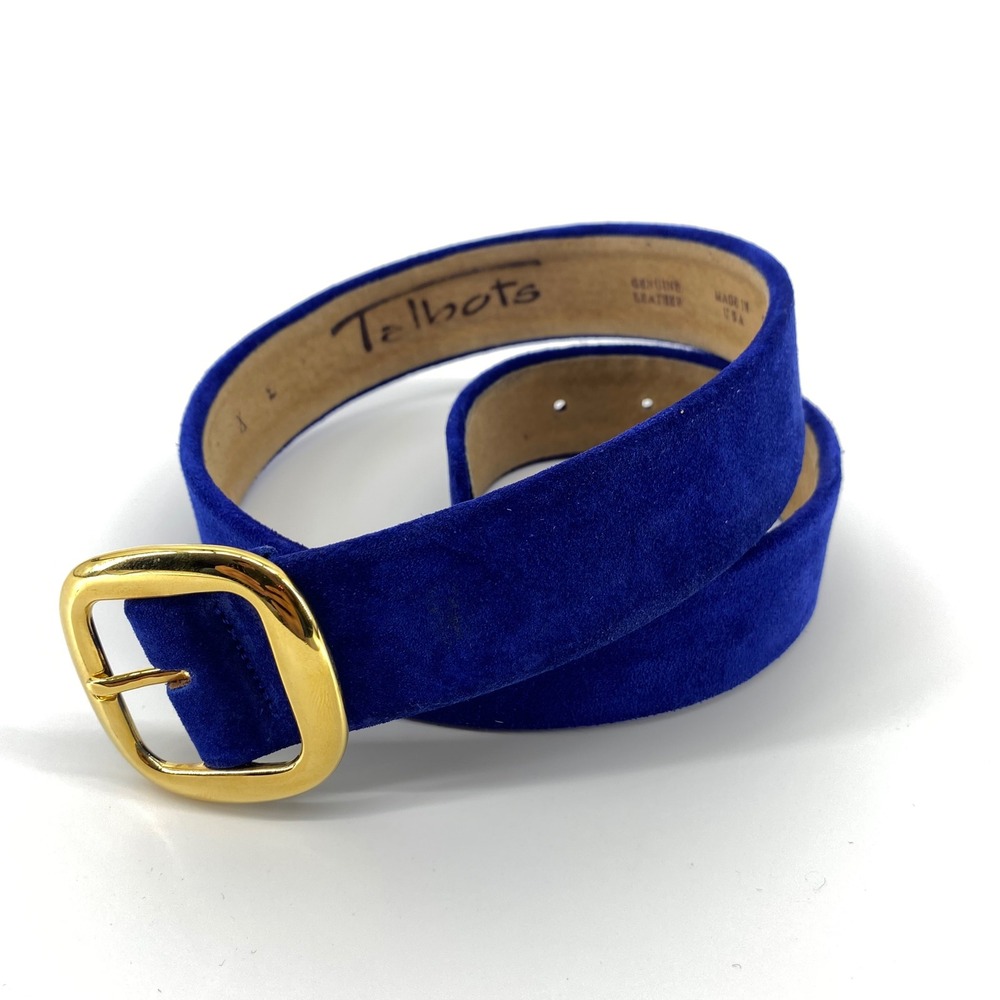 Talbots Royal Blue Suede Leather Belt Gold Buckle Made in USA Size XS 4066017